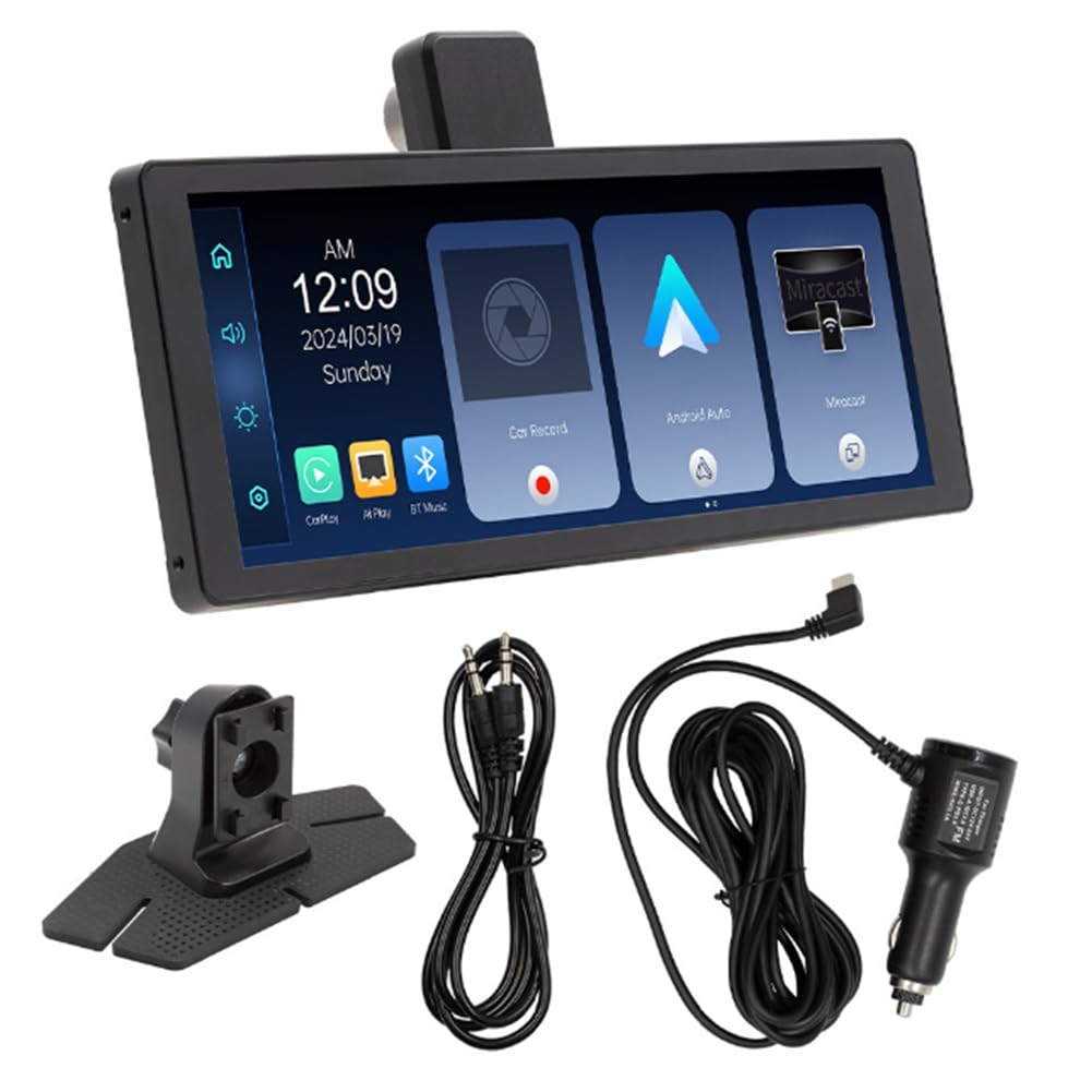 Qussedser Auto 10,26 Zoll Bluetooth Tragbarer Bildschirm GPS Navigation Display Wireless Carplay MP5 Player Fahren Recorder Supprot 4K von Qussedser