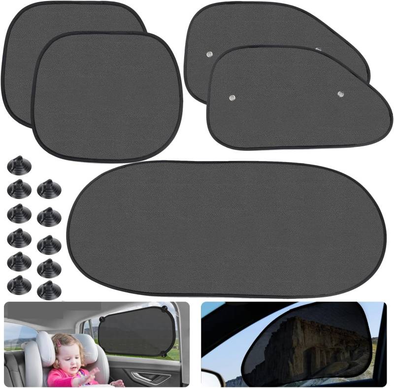 Quxvena 5 Stück Autofenster Sonnenschutz Baby Kinder, Sonnenblende Auto Fenster Sonnenschutz mit uv Schutz, Universelle Auto Sonnenschutz mit Saugnapf von Quxvena