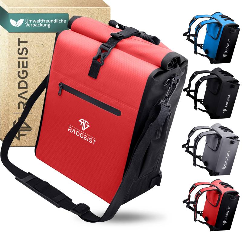 RADGEIST 3in1 Fahrradtasche für Gepäckträger - Fahrrad Rucksack - Gepäckträgertasche - Umhängetasche - mit Laptopfach - wasserdicht- 25L - rot von RADGEIST