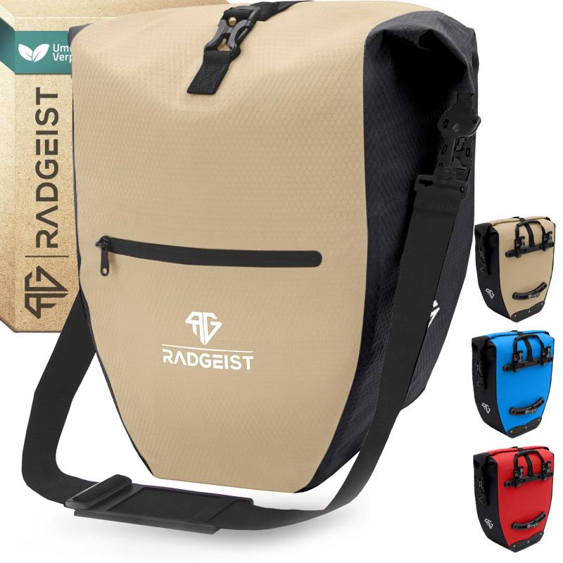 RADGEIST Fahrradtasche für Gepäckträger - Fahrrad - Gepäckträgertasche - Umhängetasche - wasserdicht- 23-28L beige 1 STK. von RADGEIST