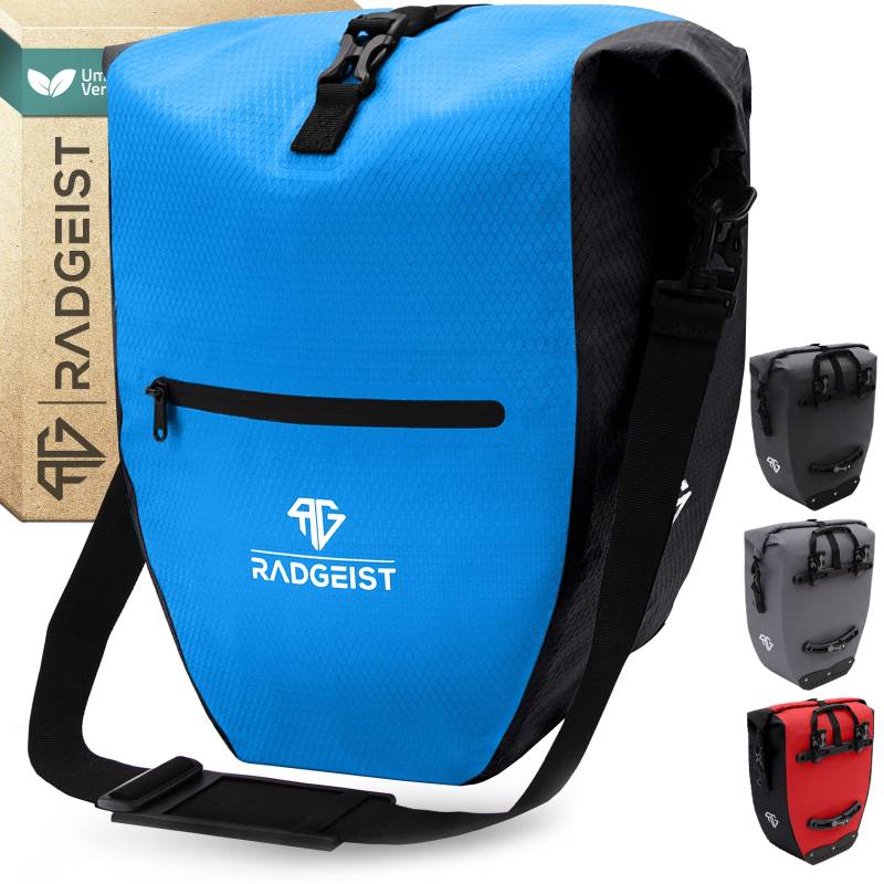 RADGEIST Fahrradtasche für Gepäckträger - Fahrrad - Gepäckträgertasche - Umhängetasche - wasserdicht- 23-28L blau von RADGEIST