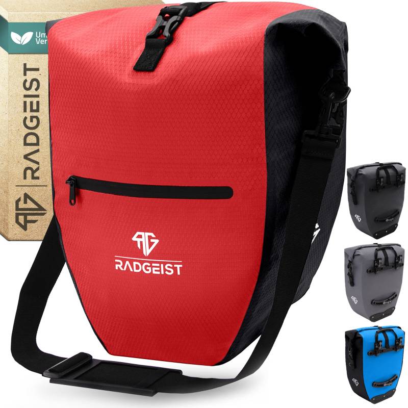 RADGEIST Fahrradtasche für Gepäckträger - Fahrrad - Gepäckträgertasche - Umhängetasche - wasserdicht- 23-28L rot von RADGEIST