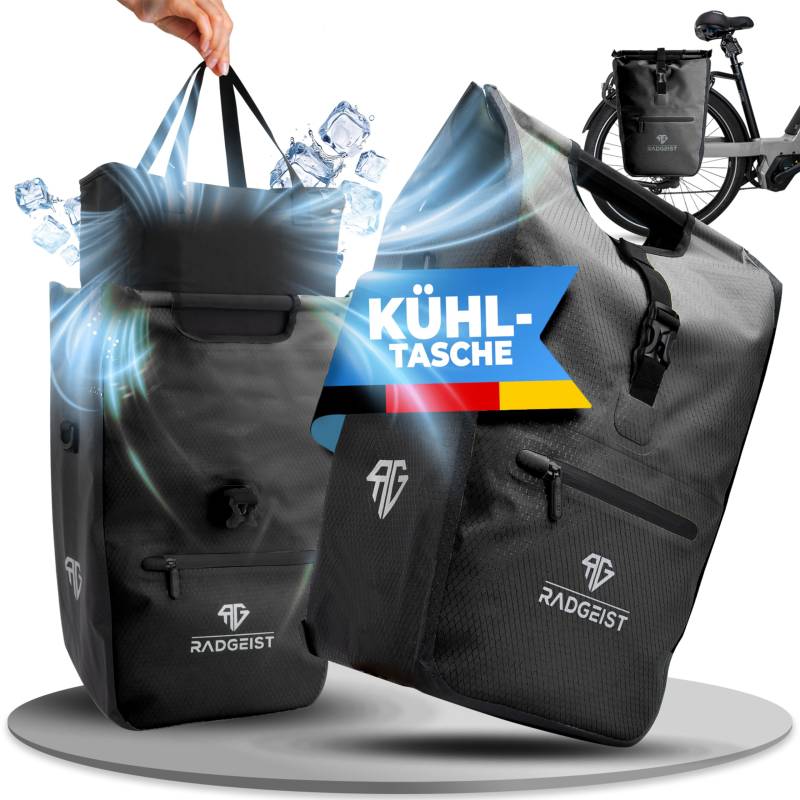 RADGEIST Fahrradtasche für Gepäckträger I Gepäckträgertasche Shopper mit herausnehmbarer Kühltasche I Fahrrad Einkaufstasche & Tragetasche 22-28 Liter von RADGEIST