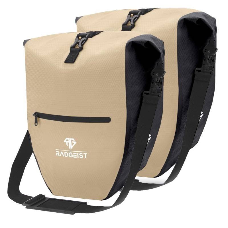 RADGEIST Fahrradtaschen für Gepäckträger Set - Fahrrad - Gepäckträgertasche - Umhängetasche - wasserdicht- 23-28L sandbeige 2 Stück von RADGEIST