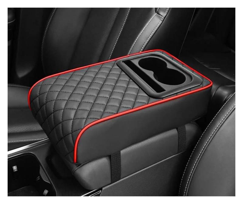 Auto Mittelkonsole Interieur Auto-Armlehnenmatte Mittelkonsole Memory-Schaum Fahrzeugarmlehne Taschentuchboxen Pads PU-Leder Schutzkissen Aufbewahrungstasche Interieur Zubehör(Black RED 1PC) von RAGPUKMUAN