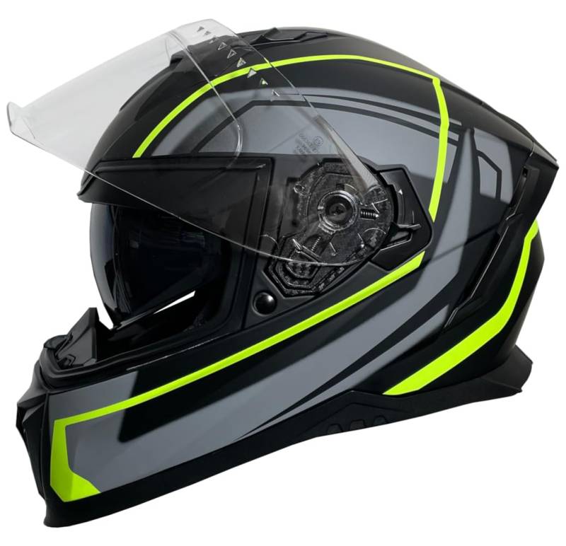 Integralhelm Helm Motorradhelm RALLOX 69-G neon gelb grün schwarz matt Größe XL mit Sonnenvisier von RALLOX Helmets