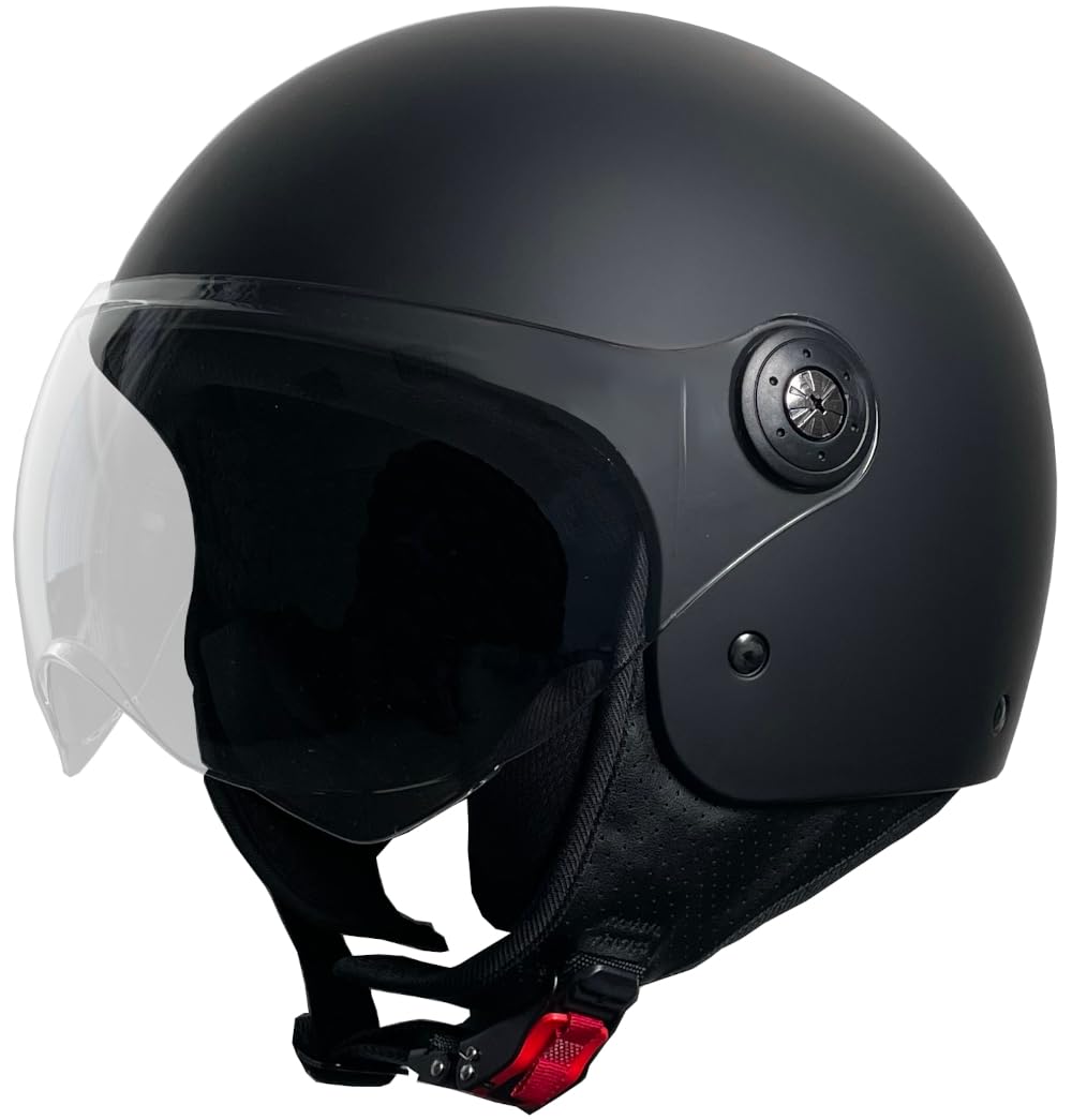 Jethelm RALLOX 229 Motorradhelm Größe L Rollerhelm mit Visier Chopperhelm schwarz matt von RALLOX Helmets