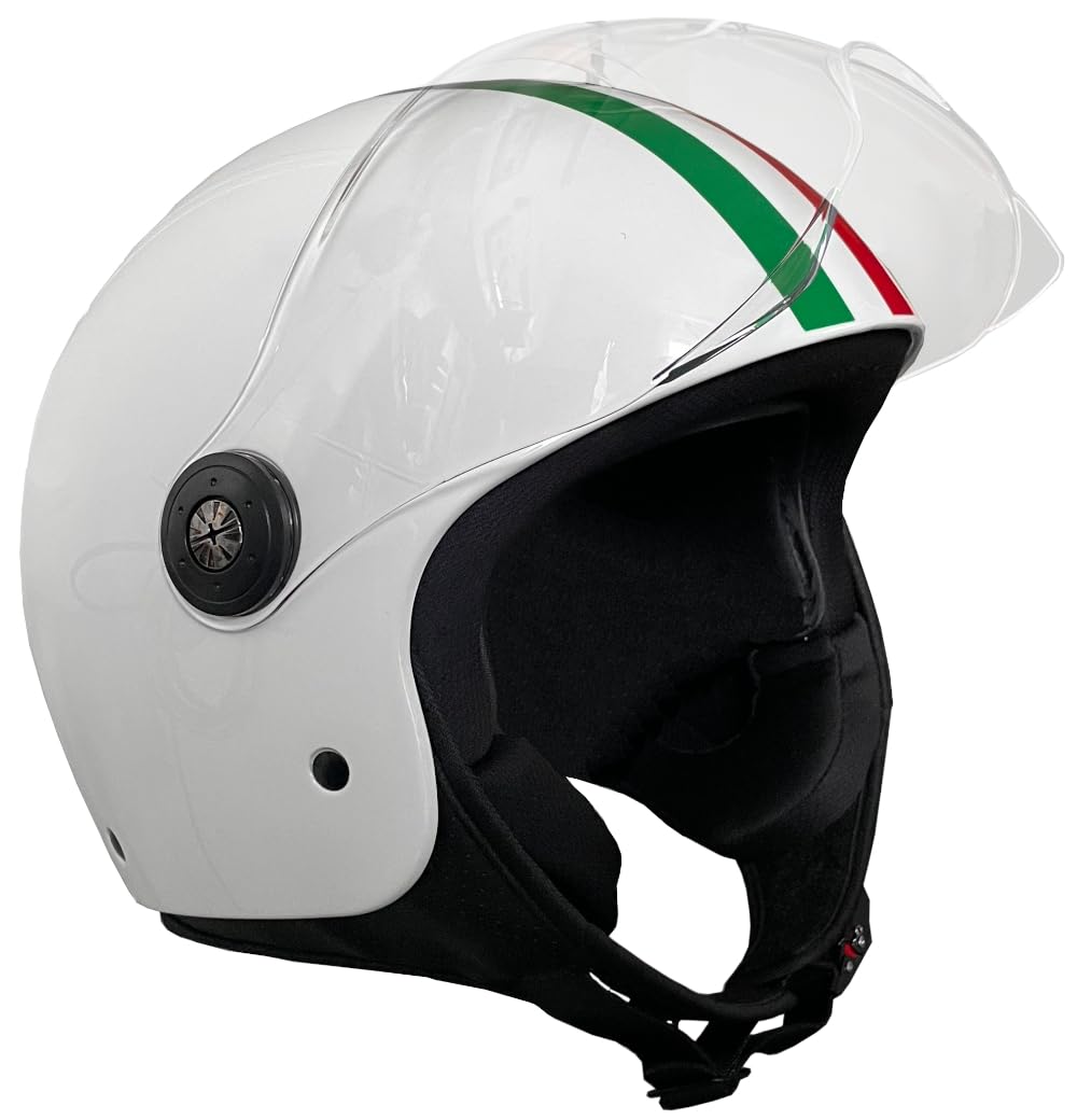 Jethelm RALLOX 229 Italia Helm Motorradhelm Größe XL Rollerhelm mit Visier klar weiß Glanz von RALLOX Helmets