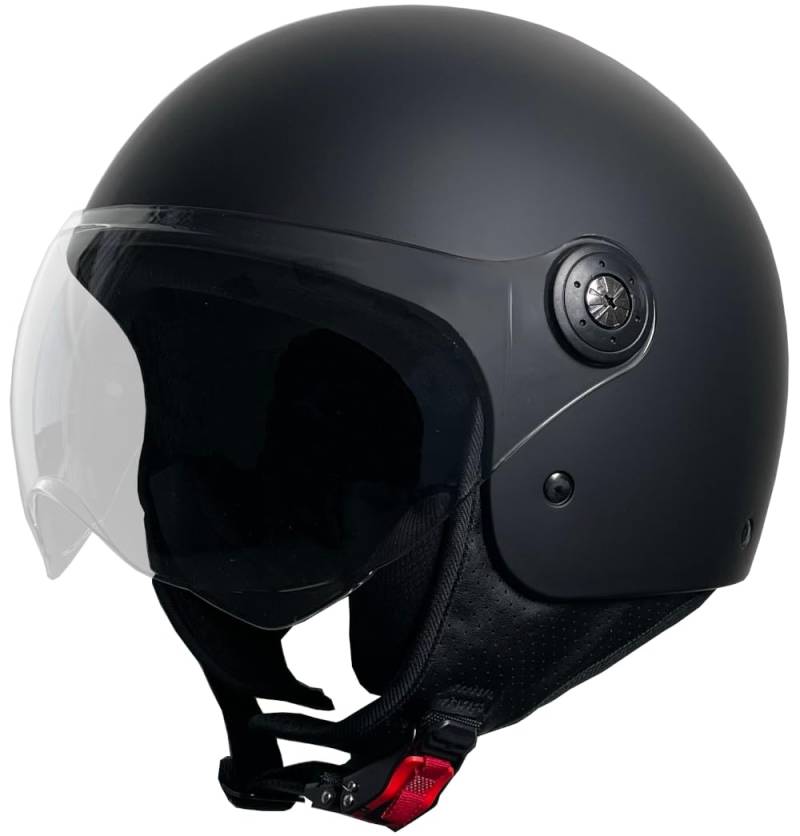 Jethelm RALLOX 229 Motorradhelm Größe XL Rollerhelm mit Visier Chopperhelm schwarz matt von RALLOX Helmets