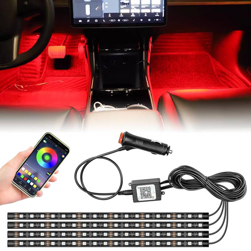 RANJIMA Auto LED Innenbeleuchtung, 4Pcs 72 LED Atmosphäre Licht Auto, 12V Wasserdicht LED Strip, APP Steuerung LED Lichter, Auto Sachen Gadgets für Deko, Geschenke für Männer Frauen von RANJIMA