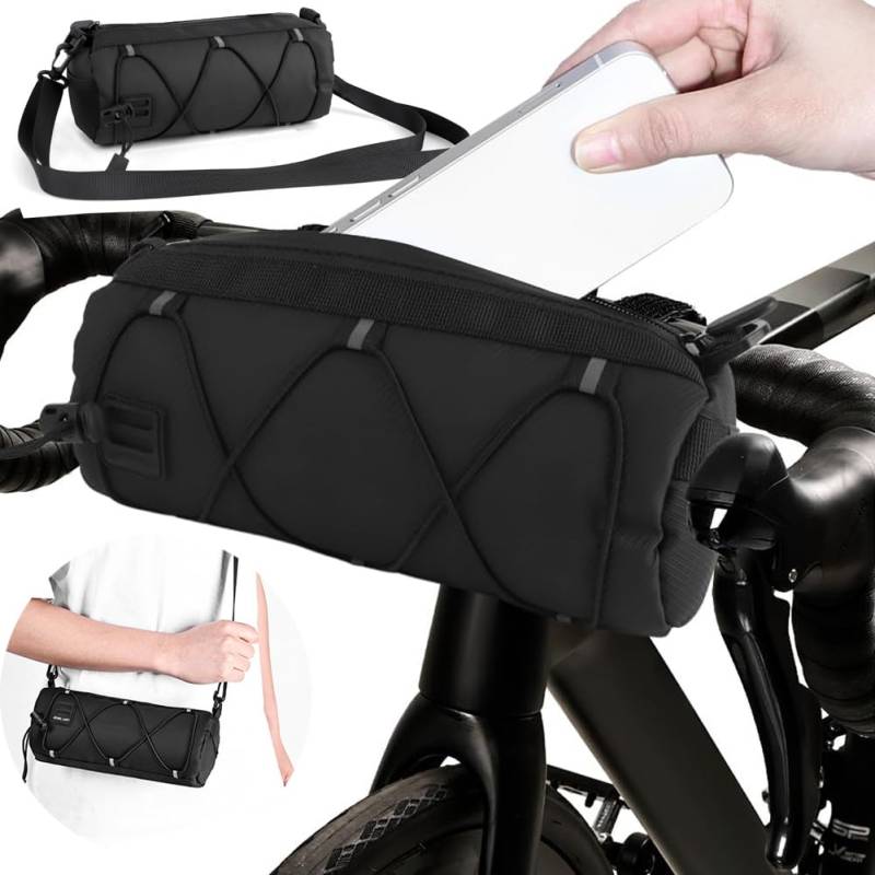 RANJIMA Fahrrad Lenkertasche, Fahrradtasche Lenker Wasserdichter, Vorne Fahrradtasche Lenker Klein, Radtasche Fronttasche mit Abnehmbarer Schultergurt, Fahrradkorb Vorne Aufbewahrung für Rennrad MTB von RANJIMA