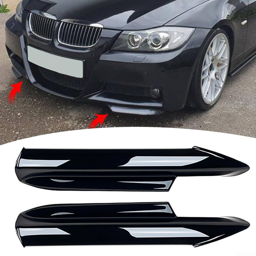 2 x Frontstoßstangen-Lippen-Splitterklappe für BMW-3er-Serie E90 E91 320i 330i 2005–2008, glänzend schwarz/Carbon-Optik, Stoßstangen-Splitter, Lippen-Diffusor, Spoiler (schwarz) von RANRAO