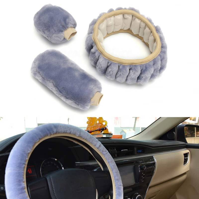 Winter Warm Lenkradbezug Set, Weiche Elastische Winter Warme Plüsch Lenkradbezug Set Auto Innenraum Zubehör von RANRAO