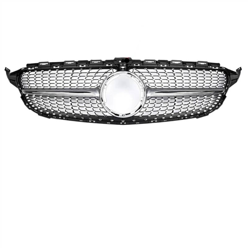 RAQXOLPB Kühlergrille Passend Kompatibel Mit Benz Für W205 C180 C200 C250 2014 2015 2016 2017 2018 Diamantgrill Frontgittergrill Autoteil Auto Frontstoßstangengrill(Silver,with Camera Hole) von RAQXOLPB