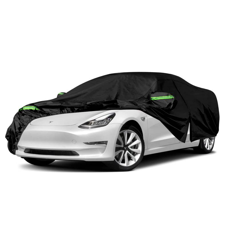 Autoabdeckung Wasserdicht Passend für Tesla Model 3 2017-2024, Atmungsaktiv Vollgarage Autoplane für Regen Sonne Staub Schutz Auto Abdeckplane Abdeckung von RASHION