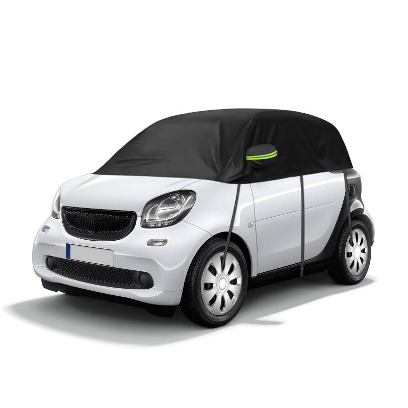 Halbgarage Autoabdeckung Wasserdicht Passend für Smart Fortwo 2006-2025, Atmungsaktiv Autoplane Regen Sonne Schnee Auto Abdeckplane Abdeckung Schwarz von RASHION