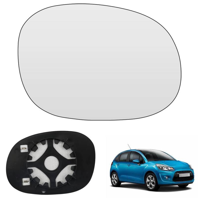 Spiegelglas Heizbar Kompatibel mit Citroen C2 C3 Pluriel Peugeot 206 1007 2003-2009 Spiegelglas Außenspiegel Glas (Rechts) von RASHION