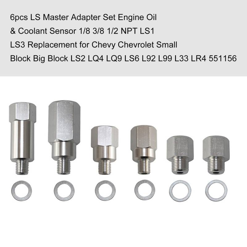 LS Master Adapter-Set Motoröl-Kühlmittelsensor für Small Block LS1 LS3 LQ4 LQ9 LS6 L92 L99 L33 LR4 551156, Silber, 6 Stück von RASTKY