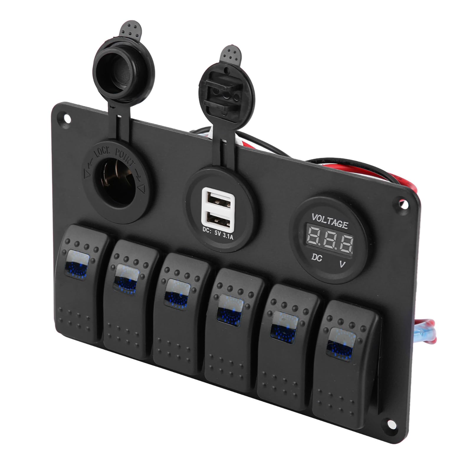 RASTKY 6-Gang-Wippschalter-Panel, Dual-USB-Ladegerät, LED-Voltmeter 12–24 V, Wippschalter, Geeignet für den Allgemeinen Einsatz in Autos, Motorrädern, Bussen, Booten (B) von RASTKY