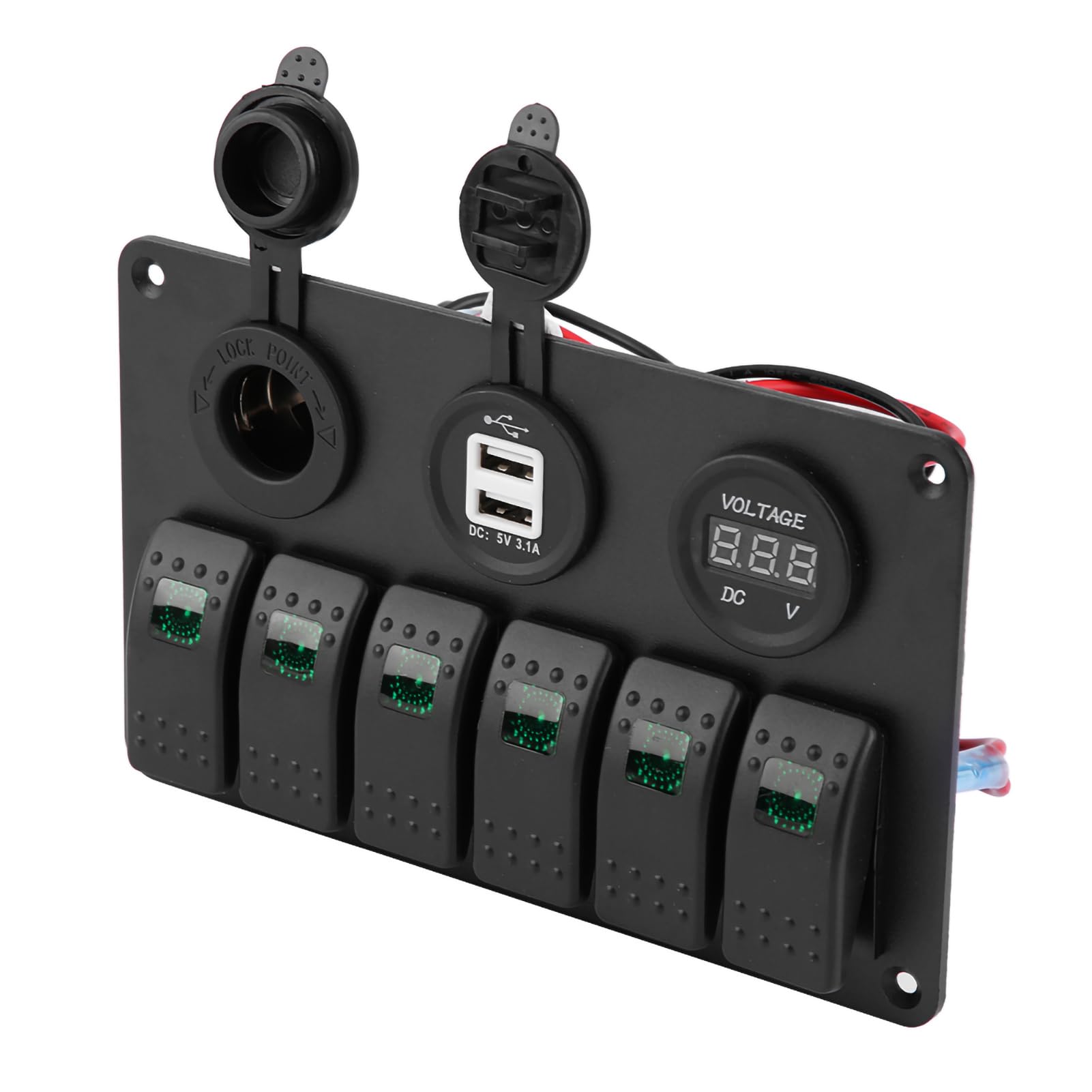 RASTKY 6-Gang-Wippschalter-Panel, Dual-USB-Ladegerät, LED-Voltmeter 12–24 V, Wippschalter, Geeignet für den Allgemeinen Einsatz in Autos, Motorrädern, Bussen, Booten (C) von RASTKY