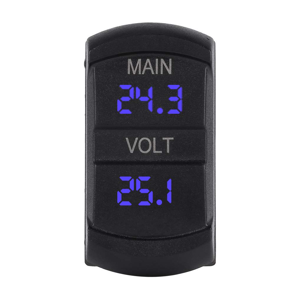 RASTKY Voltmeter, Digitales Dual-Voltmeter für Pickup-RV-ATV mit Echtzeitüberwachung und Integrierter LED-Anzeige, Wasserdichtes, Verschleißfestes Design, Passend für 12–24-V-Fahrzeuge von RASTKY