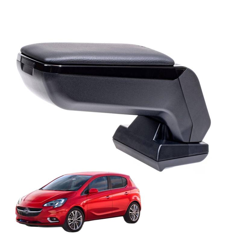 RATI ARMSTER S Armlehne kompatibel für OPEL CORSA 2014-2019 [schwarz,vegan Leder] nachrüstbare Mittelarmlehne mit Staufach von rati