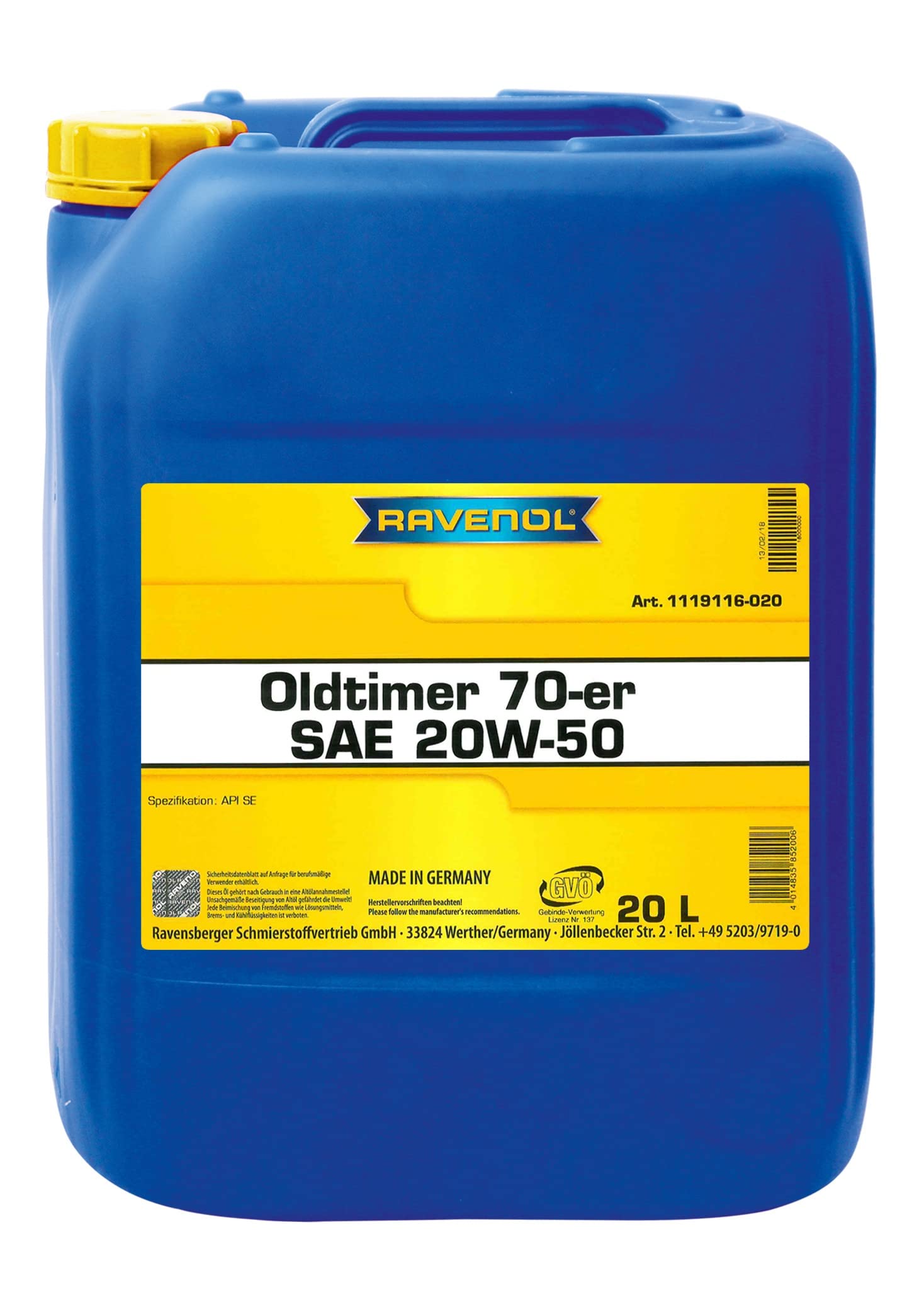 RAVENOL Oldtimer 70-er SAE 20W-50 API SE von RAVENOL