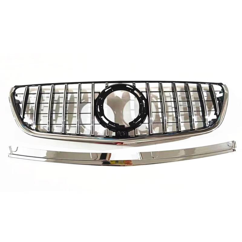 RAVTAKL Front Grill Kompatibel Mit Benz Für Metris Für V260 W447 2016 2017 2018 2019 2020. Auto-Frontgrill Im GT-Stil, Obere Stoßstangenhaube, Netzgitter-Grill-Set(Silver) von RAVTAKL