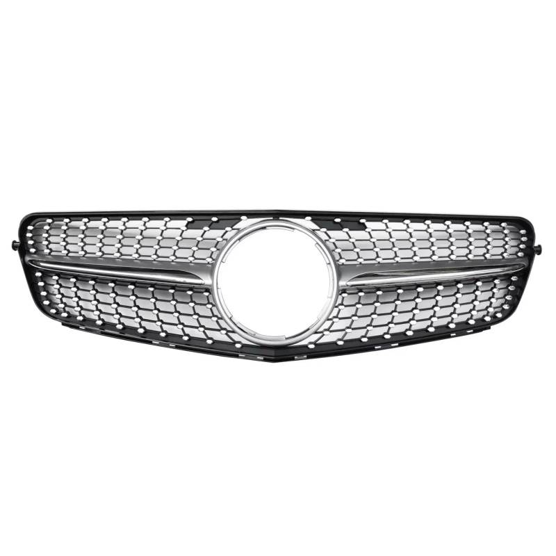 RAVTAKL Front Grill Kompatibel Mit Benz Für W204 C-Klasse 2007–2014 Für C180 C200 C250 C300 C350. Auto-Frontstoßstangengitter Im Diamant-Stil, Racing-Grill-Ersatz(Silver,Diamonds-Logo) von RAVTAKL