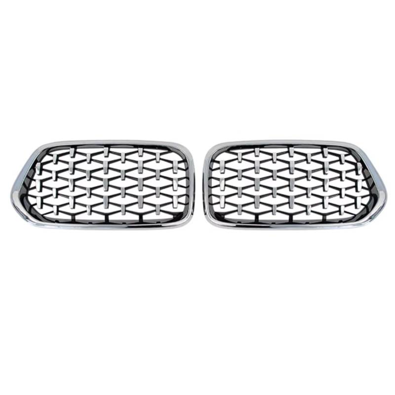 RAVTAKL Front Grill Kompatibel Mit Für X2 F39 2018 2019 2020 2021. Auto-Gitter Im Diamant-Meteor-Stil, Links Und Rechts Vorne, Nierengrill, Renngitter, Glänzend Schwarz(Silver) von RAVTAKL