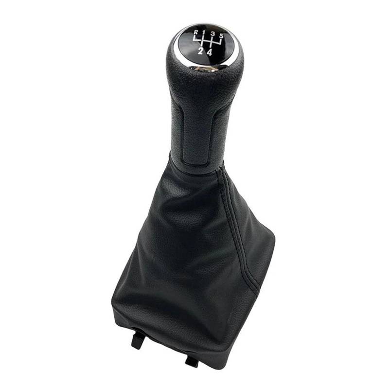 Schalthebel 5/6-Gang-Auto-Schaltknaufhebel, Kompatibel Mit Polo 9N 9N2 GTI 2002–2009, Leder-Schalthebelkopf-Kofferraumabdeckung(5 Speed ​​Black.) von RBHAI