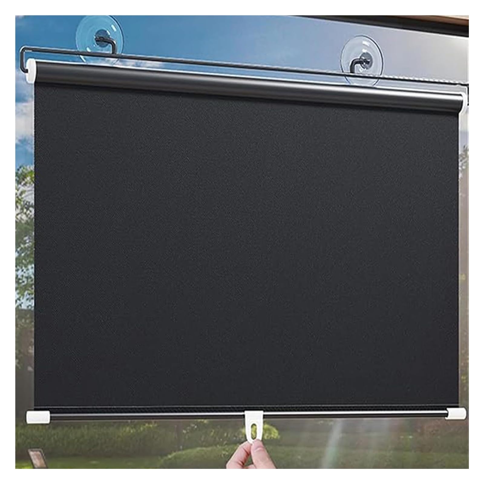 Multifunktionales Sonnenschutzrollo, Saugnapfrollo Schwarz Verdunkelungsrollo Sonnenschutz Fensterrollo, Balkonbeschattung Vorhang for Fenster Ohne Bohren(40W x 100H cm) von RBSN