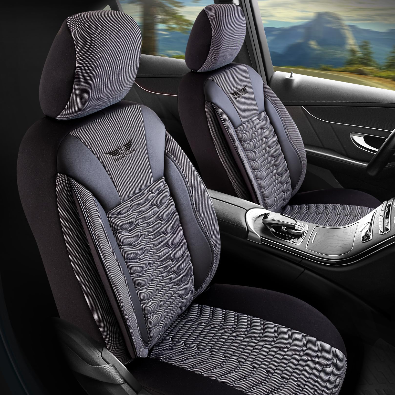 Royal Class Auto Sitzbezüge kompatibel für Audi Q2 in Dark Grau Fahrer und Beifahrer, Autositzbezug Schonbezug Sitzbezug Auto Komplettset 2-Sitze Kunstleder von RC Royal Class