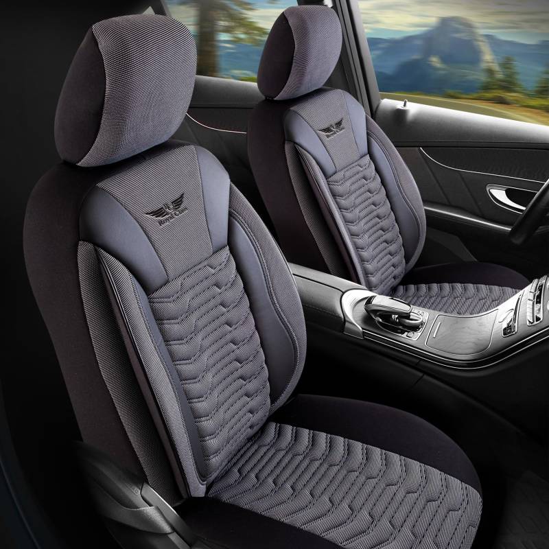 Royal Class Auto Sitzbezüge kompatibel für Audi Q5 in Dark Grau Fahrer und Beifahrer, Autositzbezug Schonbezug Sitzbezug Auto Komplettset 2-Sitze Kunstleder von RC Royal Class