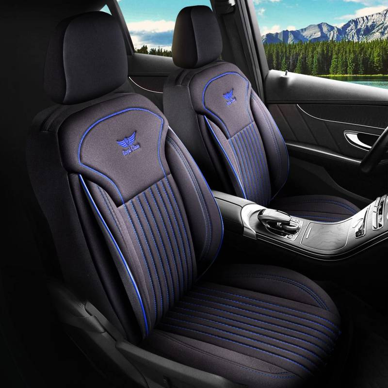 Royal Class Auto Sitzbezüge kompatibel für Mercedes Benz GLK-Klasse in Schwarz Blau Fahrer und Beifahrer, Autositzbezug Schonbezug Sitzbezug Auto Komplettset 2-Sitze von RC Royal Class