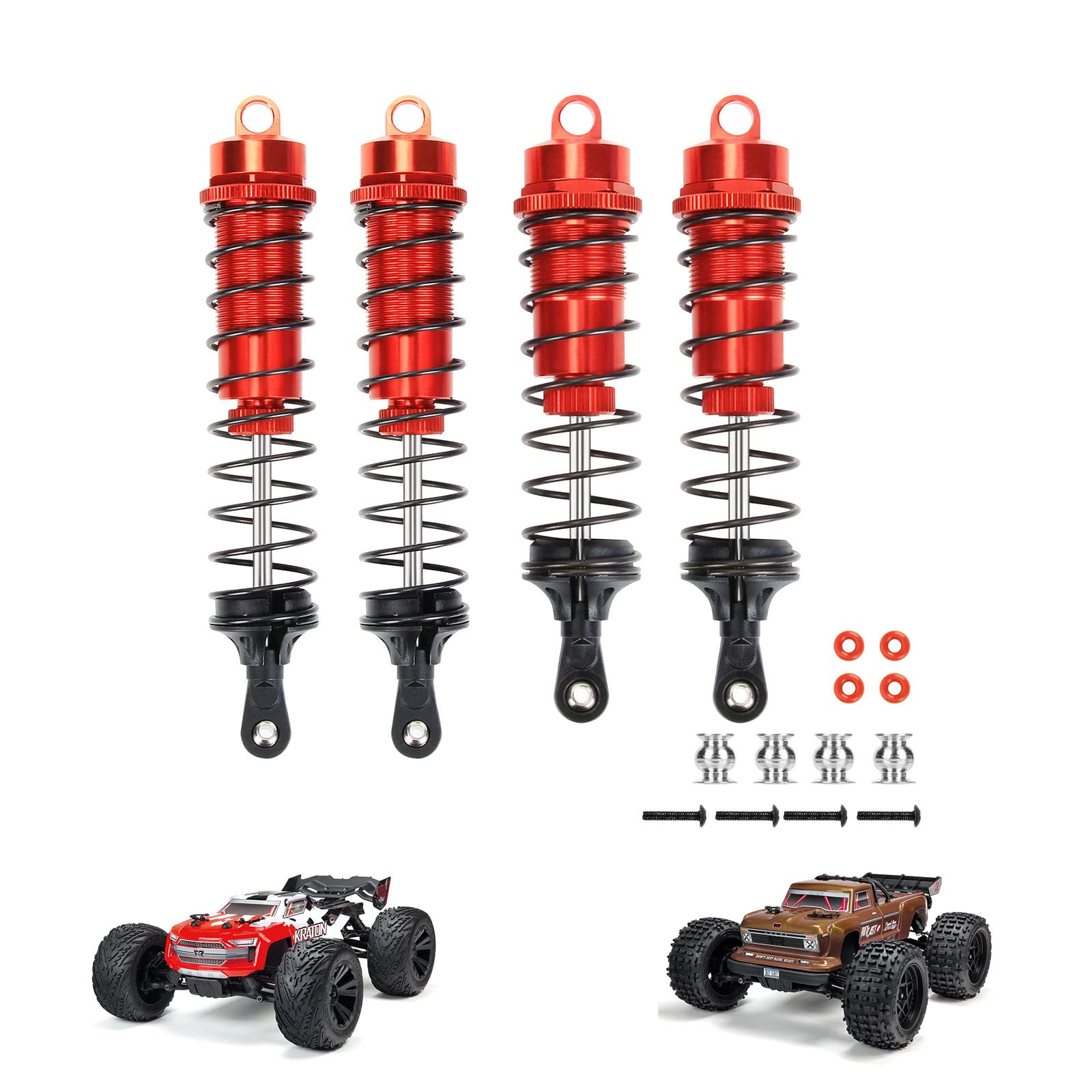 RCAWD Vorderer hinterer Stoßdämpfer-Dämpfer Ölgefüllte Vollaluminiumlegierung für 1-10 ARRMA 4s Outcast & Kraton Typhon 4St(Rot) von RCAWD