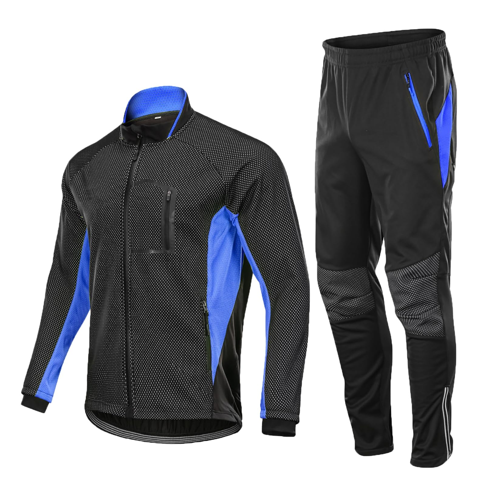 RCLONGEU Motorrad-Reitanzüge für Herren, 2-teilig, Herren-Winter-Radjacken, Thermo-Mountainbike-Hosen, Winddichte Fahrradbekleidung, Ausrüstung für kaltes Wetter, Motorrad-Set (Blau,L) von RCLONGEU