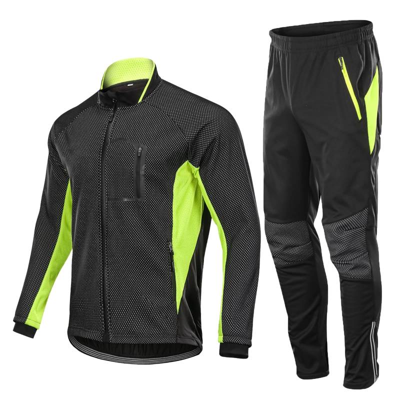 RCLONGEU Motorrad-Reitanzüge für Herren, 2-teilig, Herren-Winter-Radjacken, Thermo-Mountainbike-Hosen, Winddichte Fahrradbekleidung, Ausrüstung für kaltes Wetter, Motorrad-Set (Grün,L) von RCLONGEU