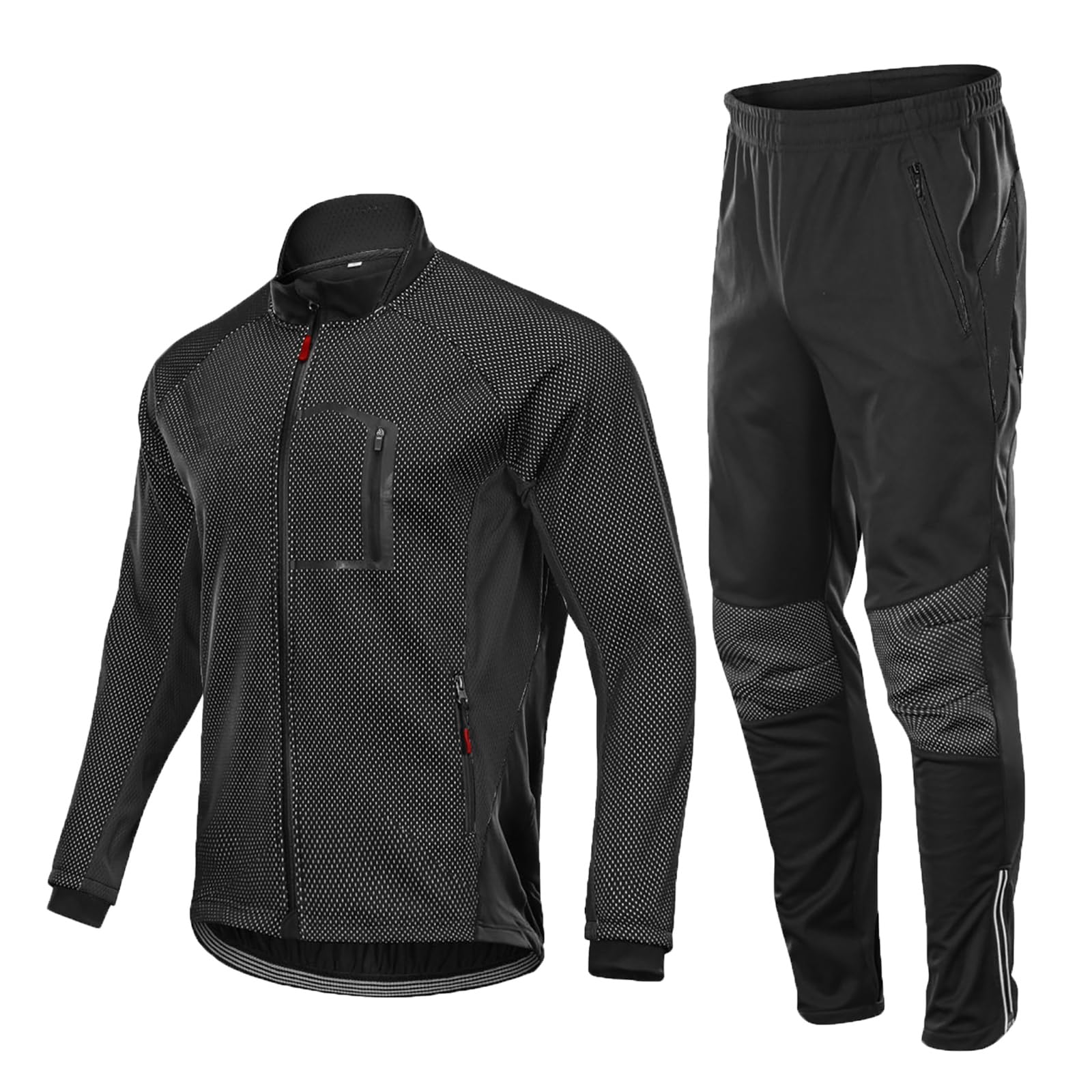 RCLONGEU Motorrad-Reitanzüge für Herren, 2-teilig, Herren-Winter-Radjacken, Thermo-Mountainbike-Hosen, Winddichte Fahrradbekleidung, Ausrüstung für kaltes Wetter, Motorrad-Set (Schwarz,L) von RCLONGEU