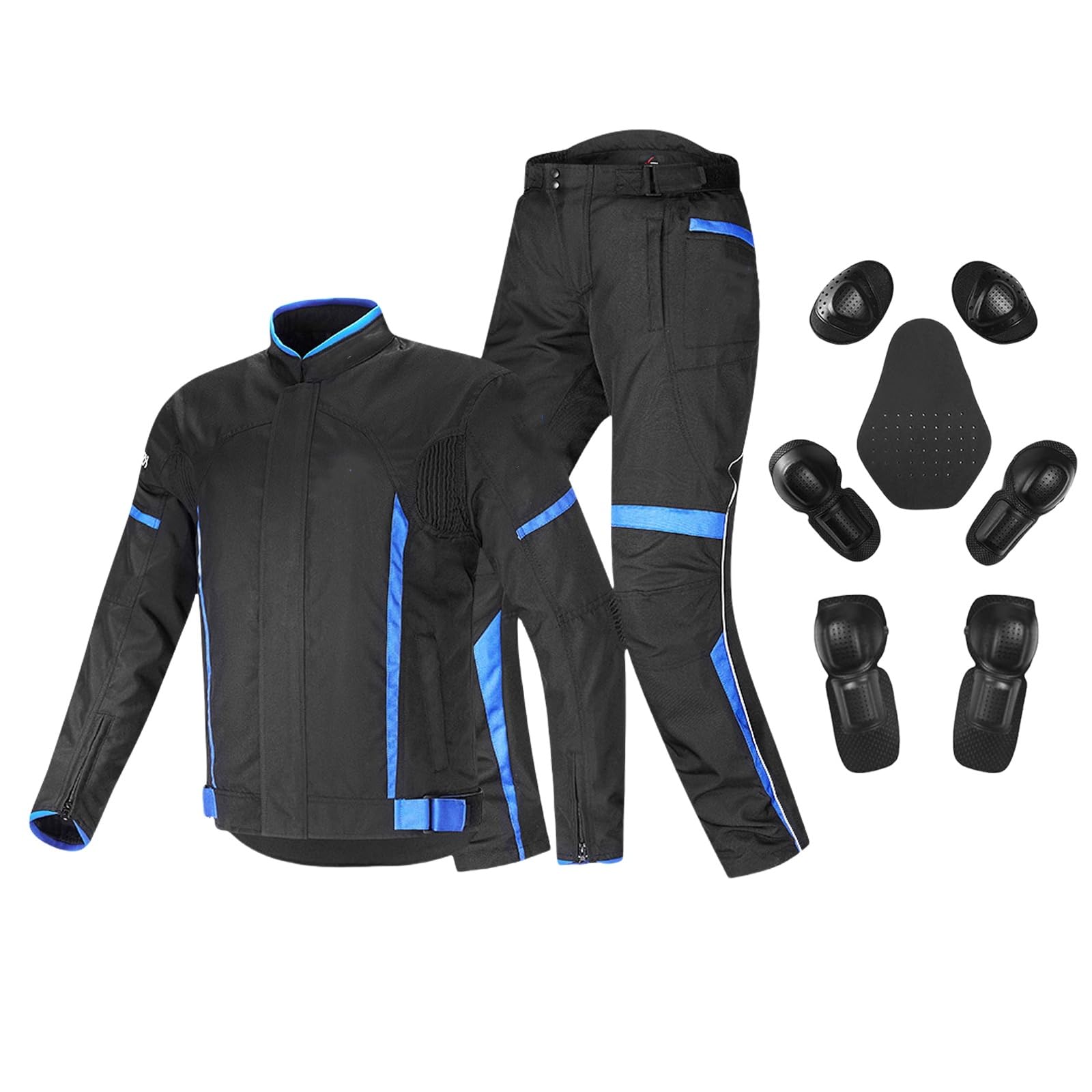 RCLONGEU Motorradjacke-Hose, Rennanzug, Motorrad-Reitanzug, Wasserdichte, Reflektierende Motorrad-Reitbekleidung, mit Abnehmbarem, Winddichtem, Atmungsaktivem Futter (Blau,L) von RCLONGEU