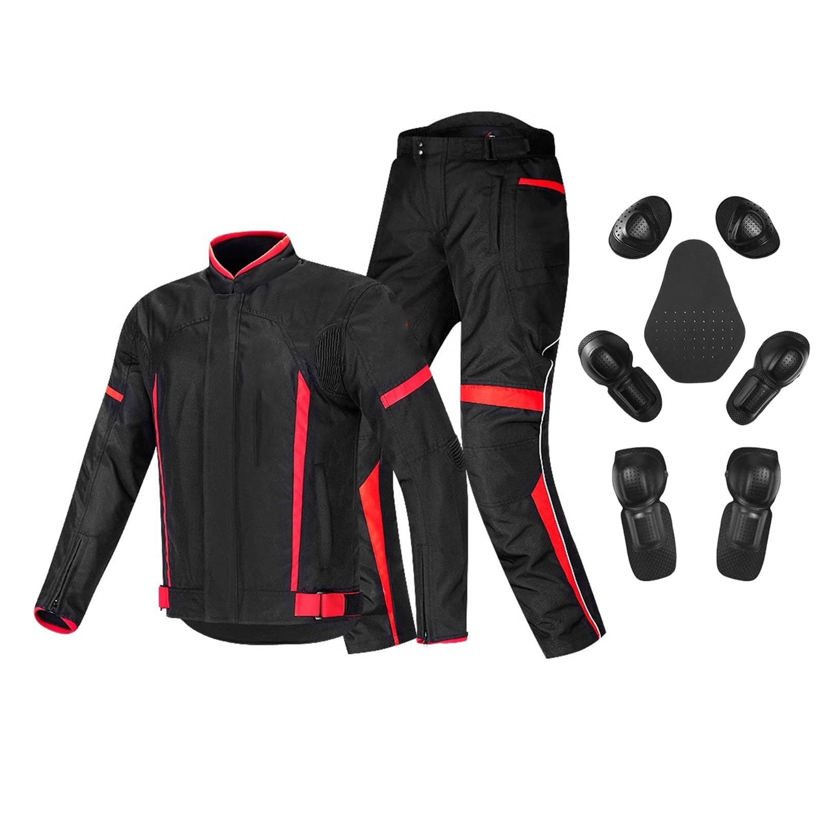 RCLONGEU Motorradjacke-Hose, Rennanzug, Motorrad-Reitanzug, Wasserdichte, Reflektierende Motorrad-Reitbekleidung, mit Abnehmbarem, Winddichtem, Atmungsaktivem Futter (Rot,L) von RCLONGEU