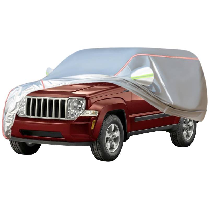 Autoabdeckung Passend For 2001-2013 Jeep Liberty, Outdoor-Autoabdeckung, Wind- Und Regenschutz, Winter-Autoabdeckung, Autoabdeckung Mit Seitentür-Reißverschlüssen, Umfassende Pflege For Ihr Auto(White von RDHMJSJAZ