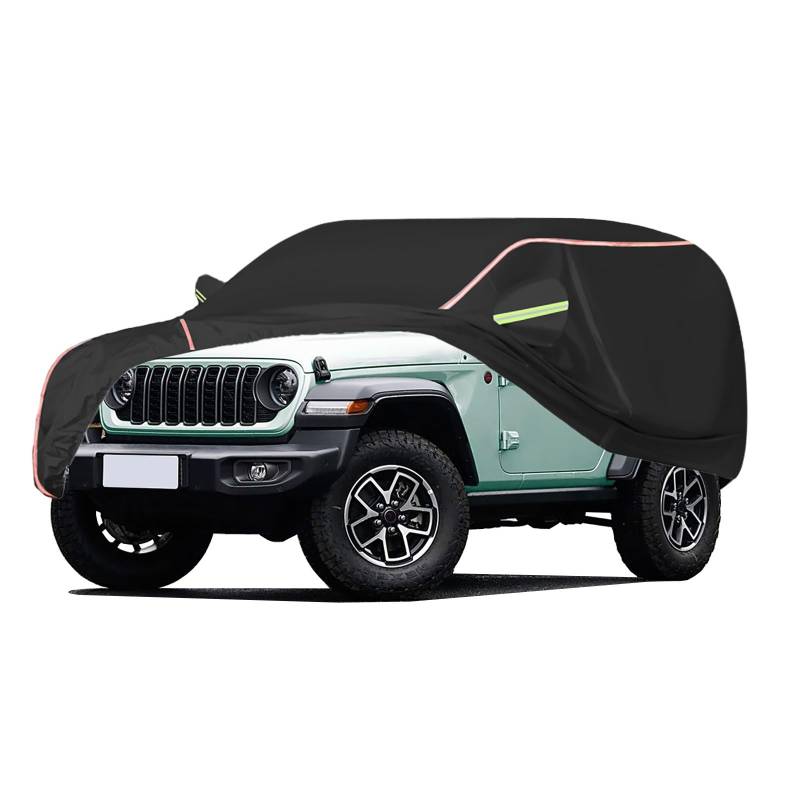 Autoabdeckung Passend for Jeep Wrangler 2 Door, Outdoor-Autoabdeckung, Wind- Und Regenschutz, Winter-Autoabdeckung, Autoabdeckung Mit Seitentür-Reißverschlüssen, Umfassende Pflege for Ihr Auto(Black) von RDHMJSJAZ