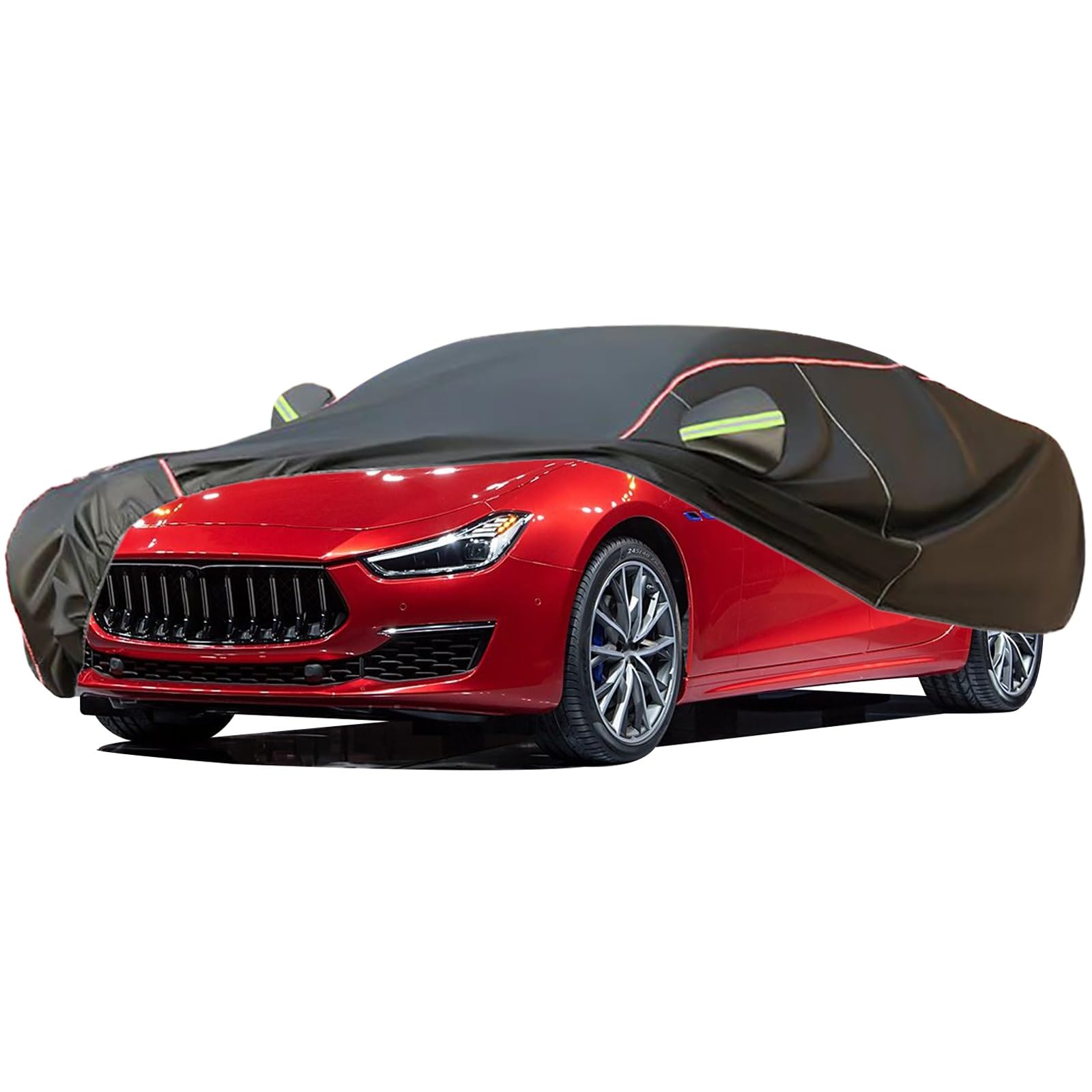 Autoabdeckung Passend for Maserati Ghibli, Outdoor-Autoabdeckung, Wind- Und Regenschutz, Winter-Autoabdeckung, Autoabdeckung Mit Seitentür-Reißverschlüssen, Umfassende Pflege for Ihr Auto(Black) von RDHMJSJAZ