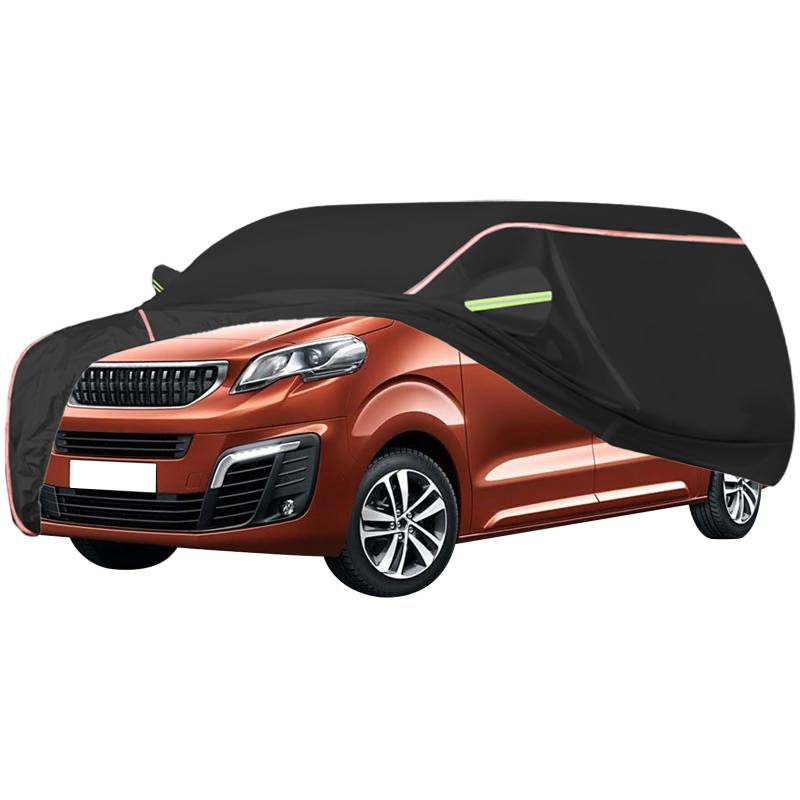 Autoabdeckung Passend for Peugeot Traveller, Outdoor-Autoabdeckung, Wind- Und Regenschutz, Winter-Autoabdeckung, Autoabdeckung Mit Seitentür-Reißverschlüssen, Umfassende Pflege for Ihr Auto(Black) von RDHMJSJAZ