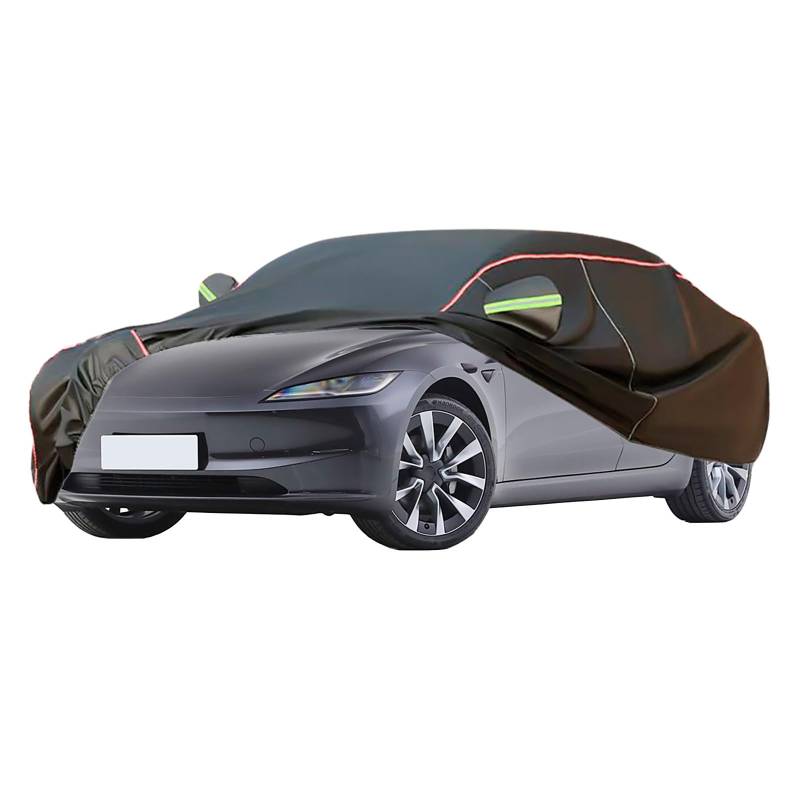 Autoabdeckung Passend for Tesla Model 3, Outdoor-Autoabdeckung, Wind- Und Regenschutz, Winter-Autoabdeckung, Autoabdeckung Mit Seitentür-Reißverschlüssen, Umfassende Pflege for Ihr Auto(Black) von RDHMJSJAZ