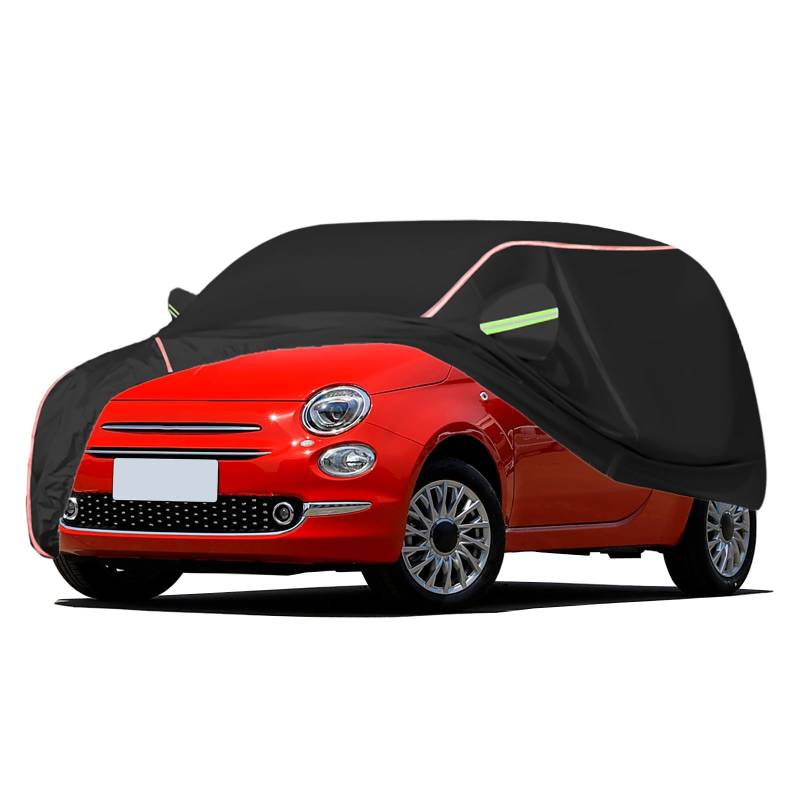 Autoabdeckung passend for FIAT 500, Outdoor-Autoabdeckung, Wind- und Regenschutz, Winter-Autoabdeckung, Autoabdeckung mit Seitentür-Reißverschlüssen, umfassende Pflege for Ihr Auto(Black) von RDHMJSJAZ