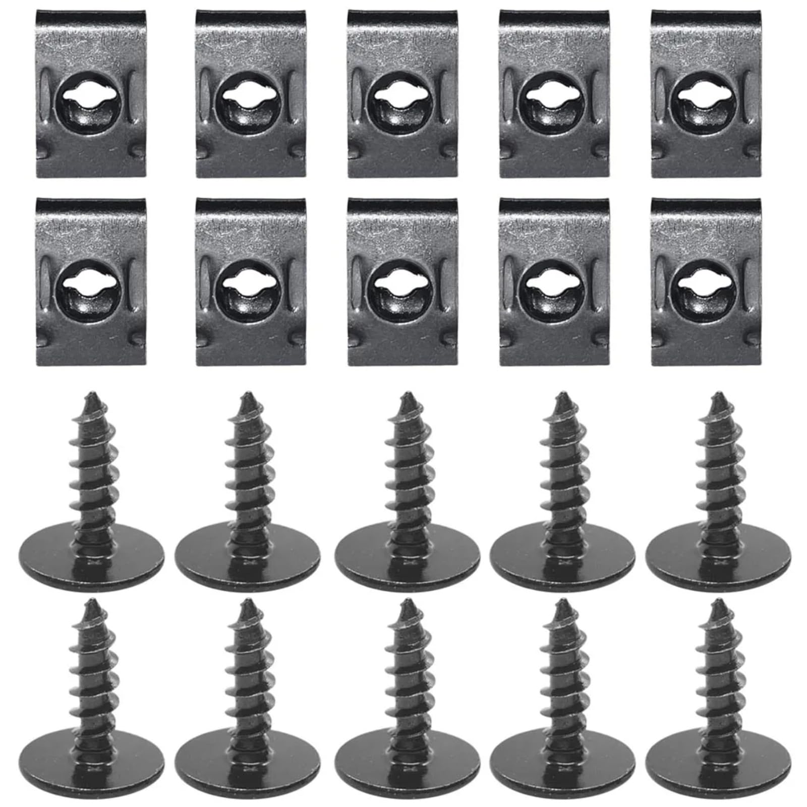 Motorrad Schrauben Set 10-40 Stück General Parts Auto Universal Schwarz Selbstschneidende Schrauben Pflaumenblüte Mit Pad U-förmige Clips Für Auto Stoßstange Kotflügel Kotflügel Basis Fixiert(20pcs) von RDWSPLI