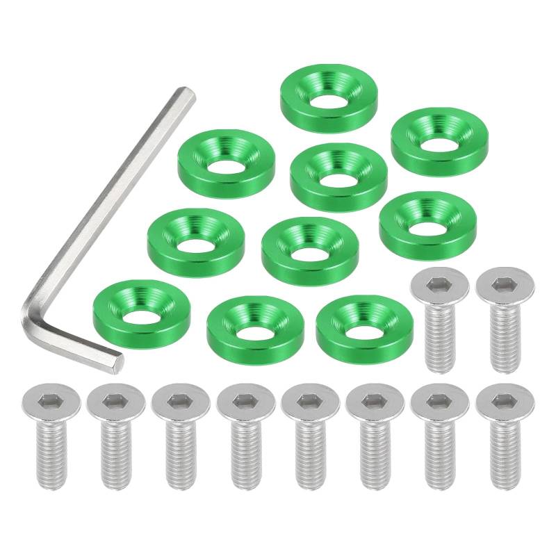 RDWSPLI Motorrad Schrauben Set 1 Set M6 Finishing Senkkopf Kotflügel Stoßstange Unterlegscheiben Dichtung Schraube Motor Bay Fastener Tool Kit Für Auto Motorrad Verkleidung Für Bolzen Zubehör(Green) von RDWSPLI