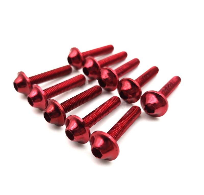 RDWSPLI Motorrad Schrauben Set 10 Stück General Parts Motorrad-Schrauben, M5 X 25 Mm Aluminium-Schmuckschrauben Rot Eloxiert 25 Mm Schrauben, Rote Schrauben M5-Kopf von RDWSPLI